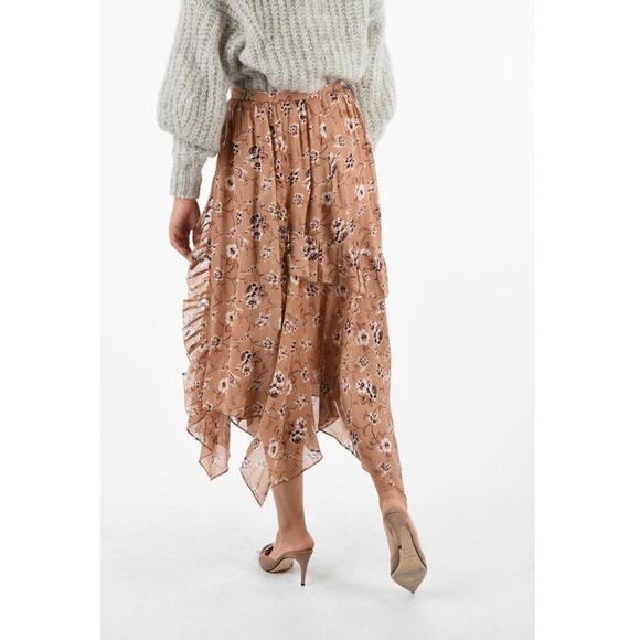 ULLA JOHNSON Torrie beige Silk Floral Print Asymmetrical Hem Midi Skirt Size 6 - Picture 4 of 15
